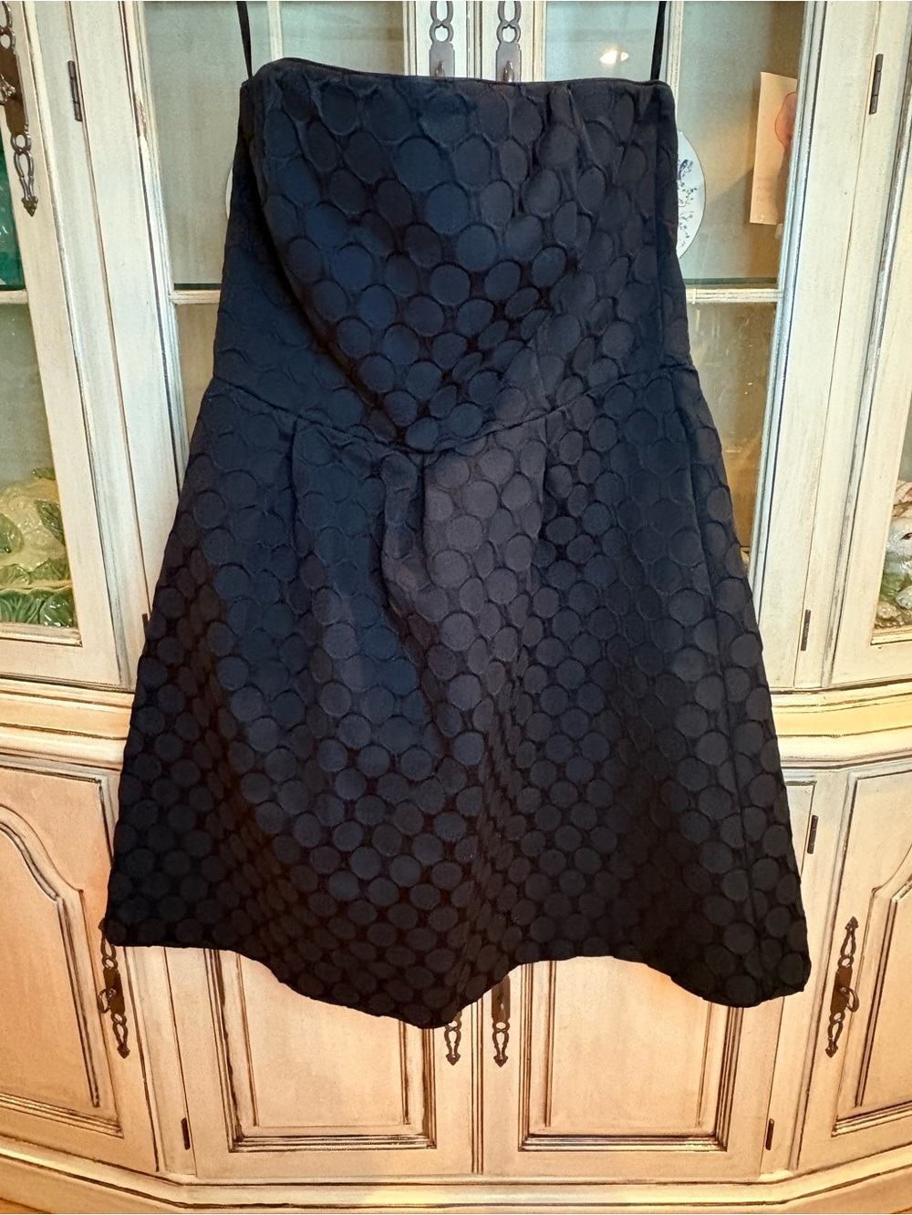 White House Black Market Strapless Black Textured Fit-and-Flare Dress